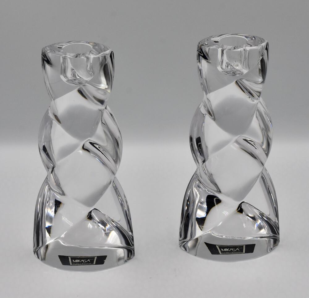 Vintage Mikasa Harlequin Twist Crystal 7" Candlesticks Slovenia